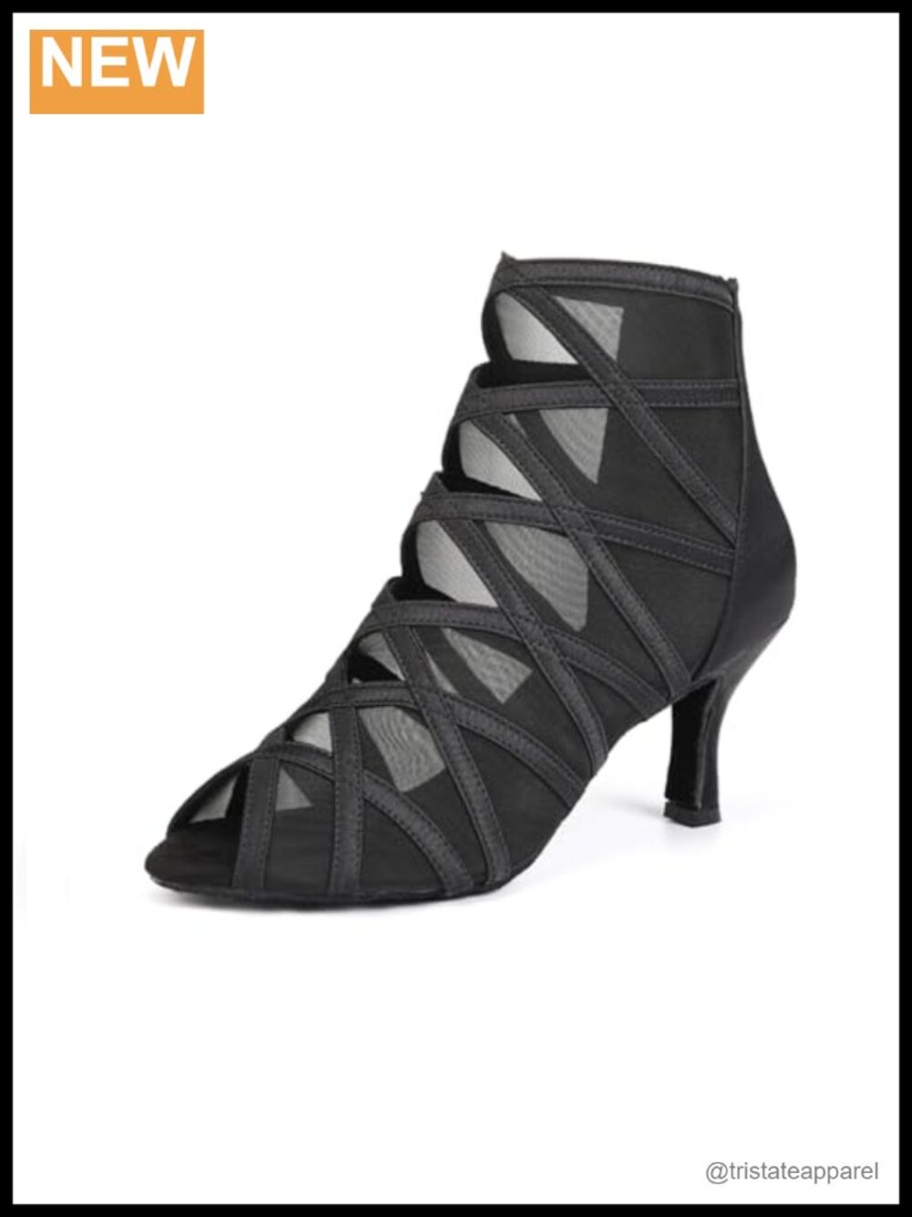 Women's Latin Dance Boots Open Toe Satin Mesh Ankle Boots Salsa Tango